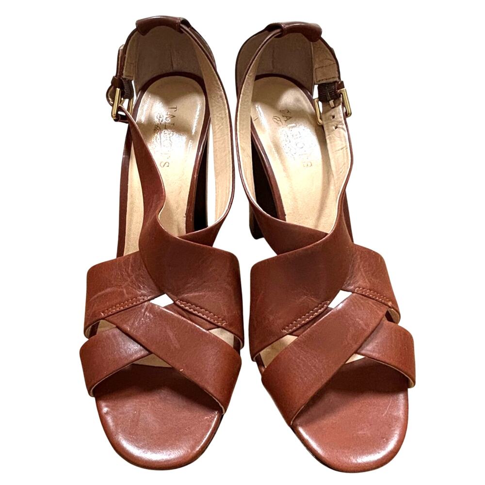 Talbots US 9B shoes brown leather high heel strappy sandals classic casual chic